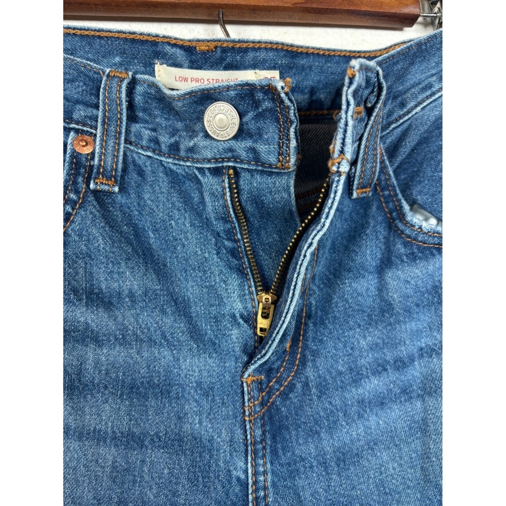 Levi's Low Pro Straight Leg Jeans Women's Size 25 Blue Distressed Ripped - Picture 8 of 16